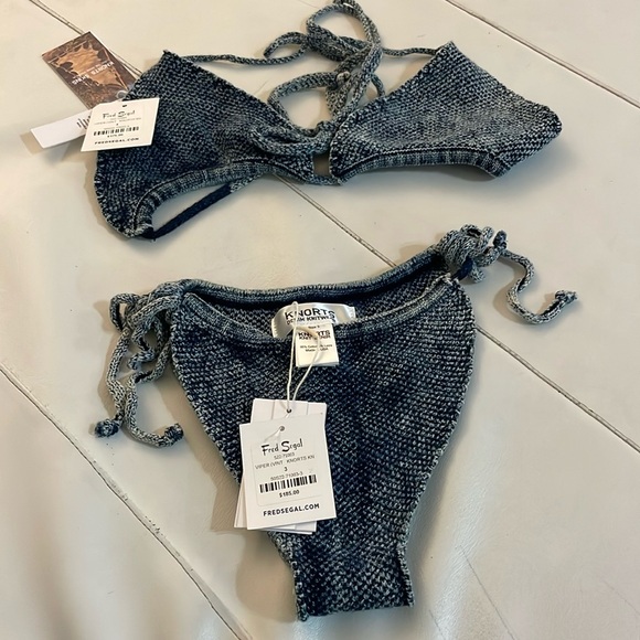 NWT KNORTS indigo knit denim blue bikini set - Picture 1 of 4